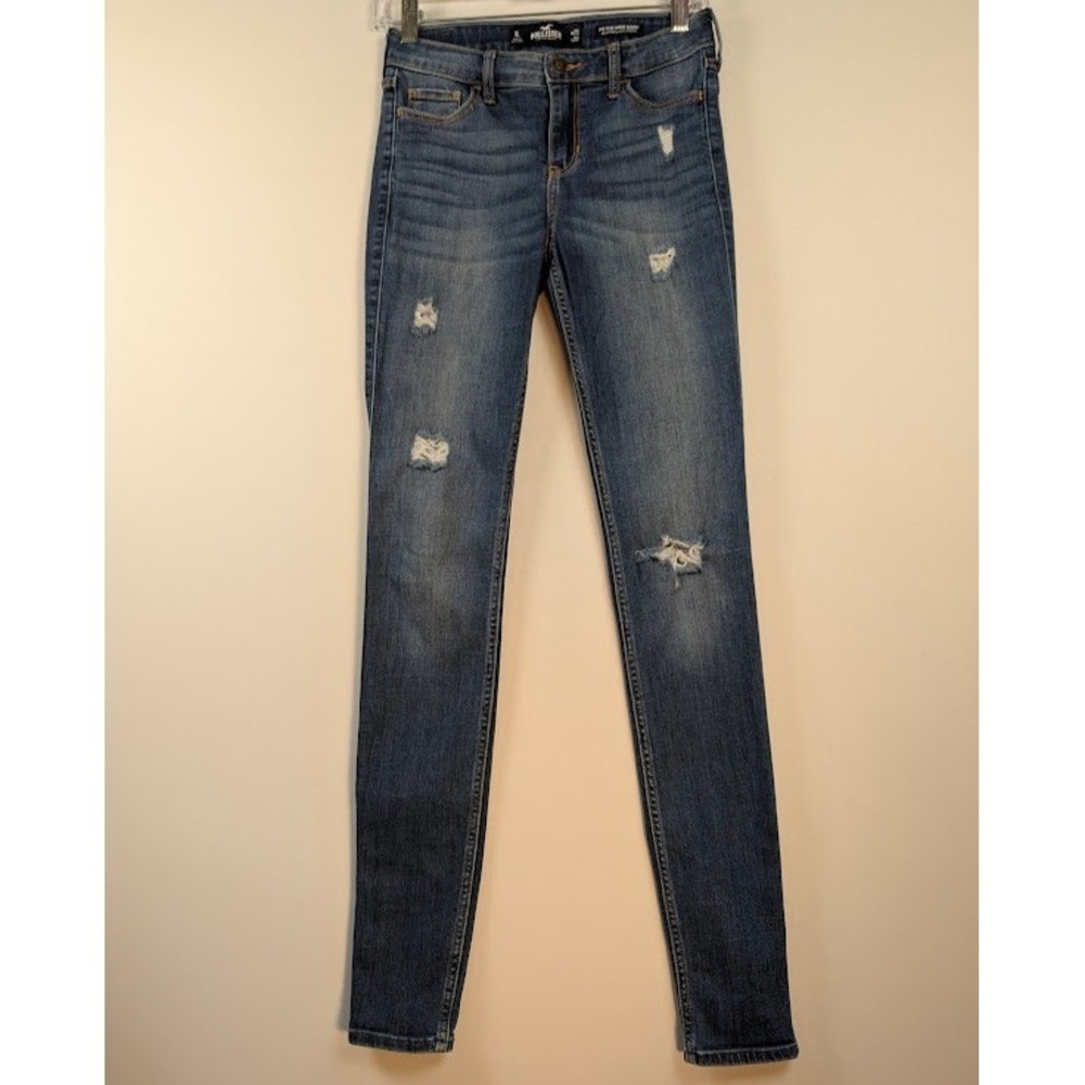 Hollister‎ Jeans Womens 1L 25x32 Blue Super Skinny Mid Rise Stretch Distressed